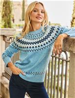 SOSANDAR Fair Isle Relaxed Jumper Light Blue Mix