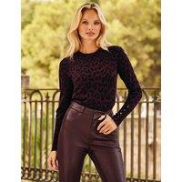 SOSANDAR Animal Print Crew Neck Jumper Burgundy Mix