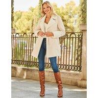 SOSANDAR Faux Shearling Belted Coat Cream