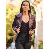 SOSANDAR Leather Biker Jacket Burgundy