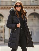 Hooded Faux Fur Trim Puffer Coat