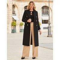 SOSANDAR Double Breasted Longline Coat Black