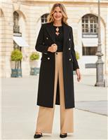 SOSANDAR Double Breasted Longline Coat Black