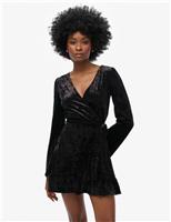 Velvet V-Neck Mini Wrap Dress