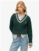 Pure Cotton Textured V-Neck Oversized Jumper