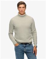 Superdry & Co Wool Blend Ribbed Roll Neck Jumper Cream