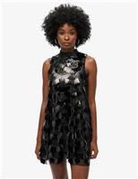 Sequin High Neck Mini Swing Dress