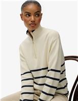 Superdry & Co Pure Cotton Striped Half Zip Oversized Jumper White Mix