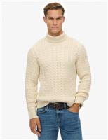 Superdry & Co Wool Blend Cable Knit Roll Neck Jumper White