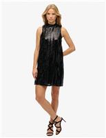 Sequin High Neck Mini Shift Dress