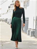 Satin Pleated Midi Skirt