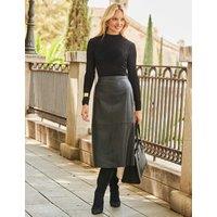 SOSANDAR Leather Midi A-Line Skirt Black