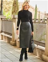 SOSANDAR Leather Midi A-Line Skirt Black