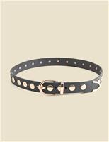 SOSANDAR Leather Studded Waist Belt Black
