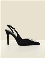 SOSANDAR Sparkle Stiletto Heel Slingback Sandals Black