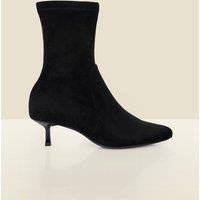 SOSANDAR Faux Suede Kitten Heel Ankle Boots Black