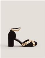 Metallic Crossover Trim Block Heel Shoes