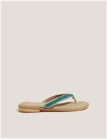 Monsoon Leather Embellished Flip Flops Turquoise