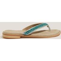 Monsoon Leather Embellished Flip Flops Turquoise