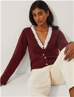 Broderie V-Neck Cardigan with Wool