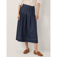 Monsoon Denim Pleated Midi Skirt Indigo