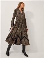 Cotton Rich Printed V-Neck Midi Tea Dress