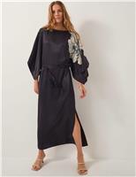 Floral Tie Waist Midi Kimono Dress