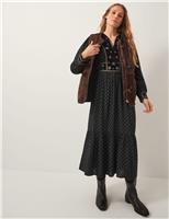 Printed Embroidered Midi Tiered Dress