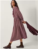 Monsoon Gingham Tie Neck Midi Skater Dress Cherry Red