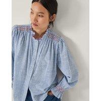 Monsoon Pure Cotton Striped Frill Neck Shirt Blue