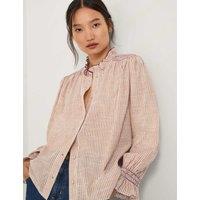 Monsoon Pure Cotton Striped Frill Neck Shirt Camel