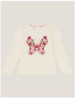 Cotton Rich Embroidered Ribbed Top (3-15 Yrs)