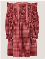 Floral Embroidered Check Dress (3-15 Yrs)