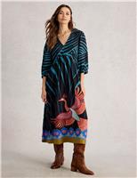 Printed V-Neck Midi Waisted Dress