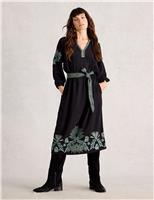 Embroidered Notch Neck Midi Tea Dress