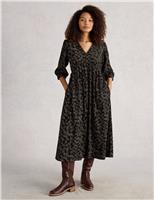 Pure Cotton Cord V-Neck Midi Tea Dress