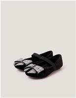 Kids Velvet Bow Ballet Pumps (7 Small - 4 Large)