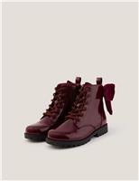 Kids Patent Velvet Bow Boots (9 Small - 4 Large)