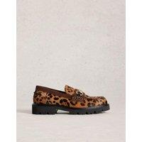 White Stuff Leather Leopard Print Chunky Loafers Brown