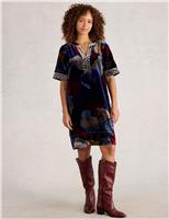 Velvet Floral Notch Neck Shift Dress