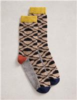 Wool Blend Patterned Ankle High Socks