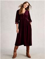 Velvet V-Neck Midi Waisted Dress
