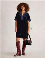 Velvet Knee Length V-Neck Shift Dress