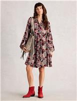 Floral Round Neck Knee Length Shirt Dress