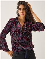 Devor Floral Tie Neck Ruffle Blouse
