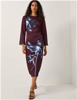 Floral Ruched Midi Bodycon Dress