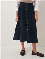 Cord Button Front Midi A-Line Skirt