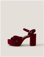 Velvet Ankle Strap Platform Heeled Sandals