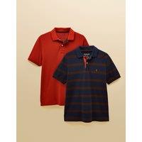 Joules 2 Pack Pure Cotton Striped Polo Shirts Orange Mix