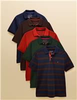 5pk Pure Cotton Striped Polo Shirts